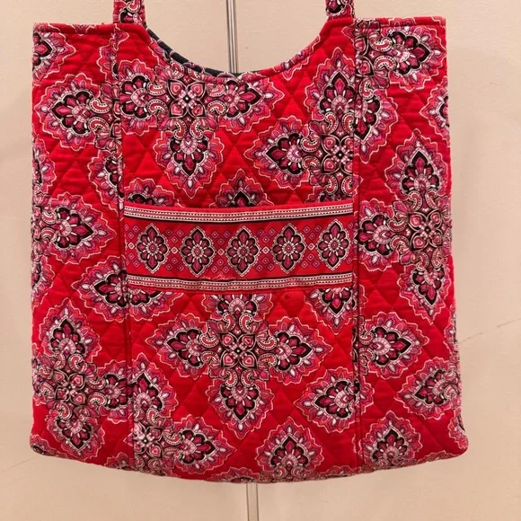 Rare Vera Bradley Tote Bag Retired Frankly Scarlet Red Black Paisley Pattern - Picture 2 of 9